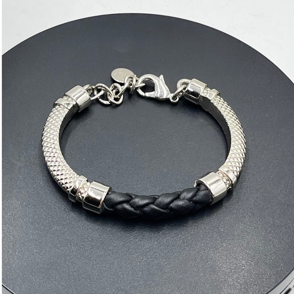 Skinny By Jessica Elliott‎ Bangle Black Braided Leather Mixed Media Bracelet